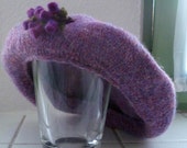 Lupin Heather Purple Beret in Shetland Wool, handspun, handknitted, handfelted.