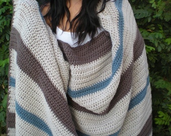 Crochet Afghan, Beach Blanket, Crochet striped Blanket, Striped crochet blanket, striped blanket, oversized throw