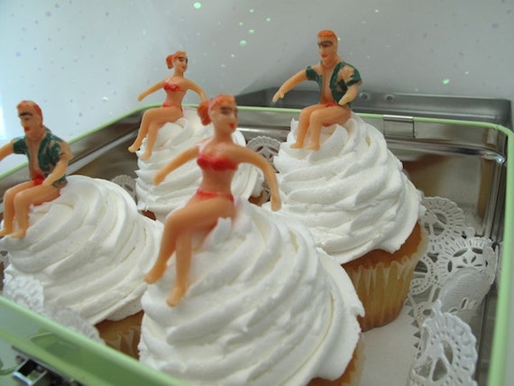 fabric Bikinis Vintage Girls Guys cupcake in Suits vintage Cupcake  Swim Cake Toppers