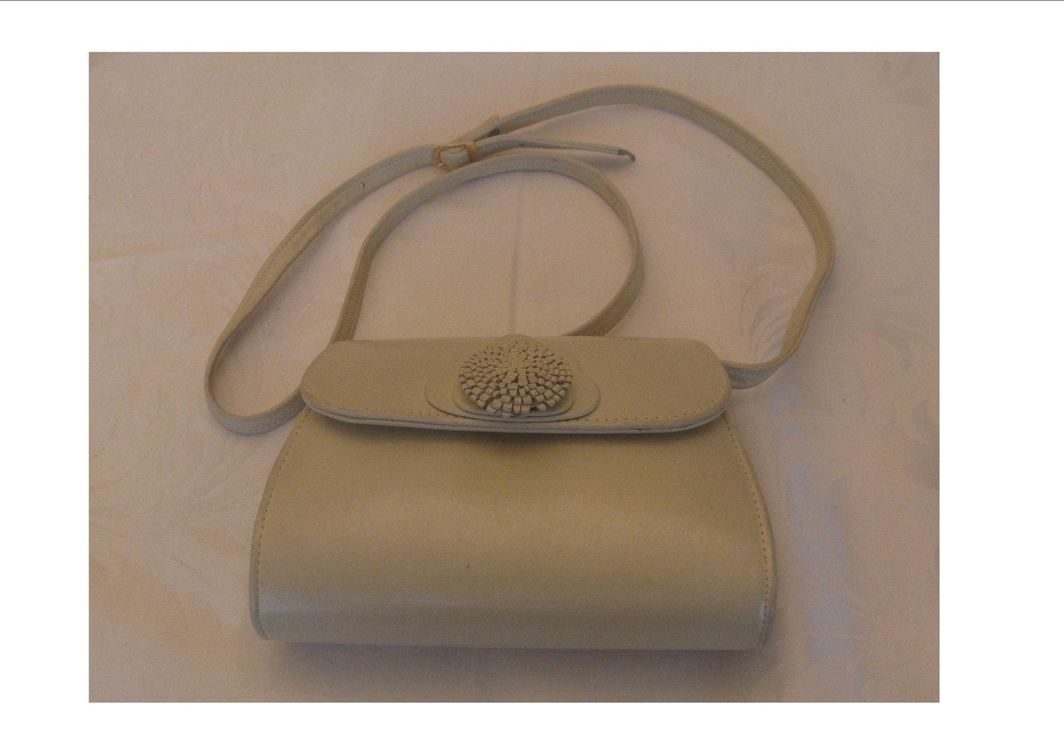 Leather Cream Colored Handbag Clutch Shoulder Bag