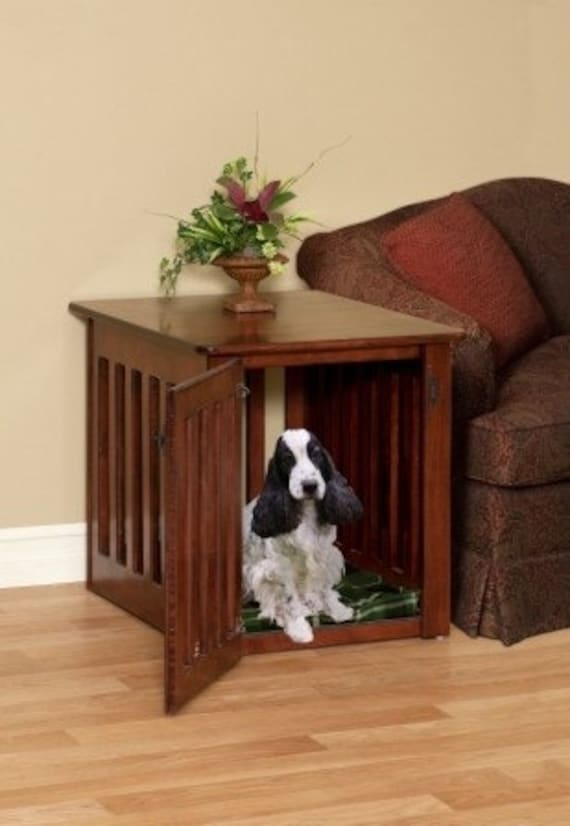 Wooden Dog Crate Puppy End Table in Solid Maple Wood