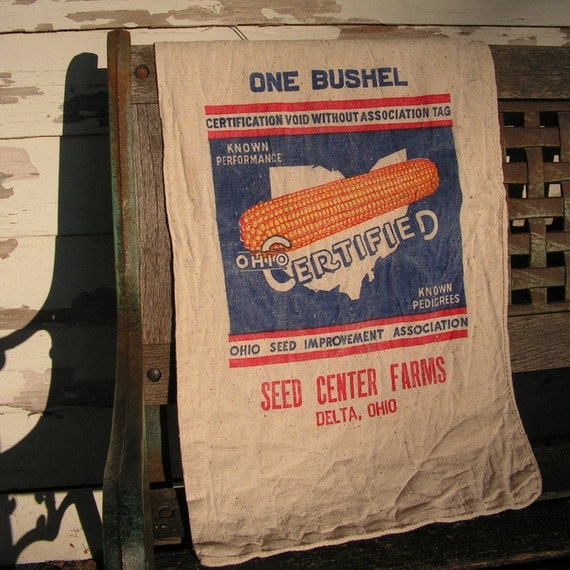 Set of Vintage Burlap Canvas Sacks Seed Grain Bags with