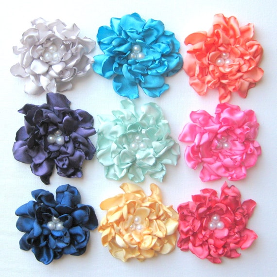 Items similar to Wholesale Satin Flower Clips - Set of 9 on Etsy