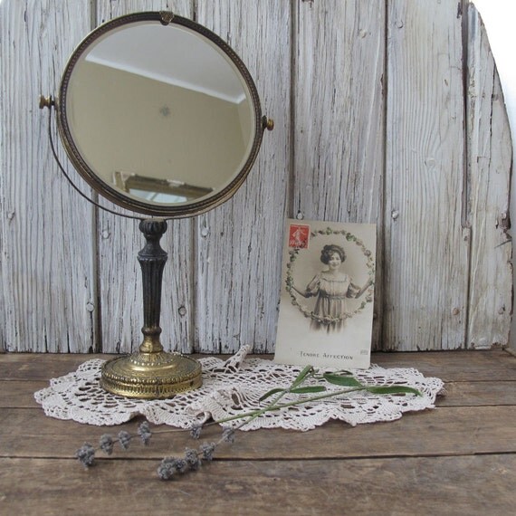 Antique Ladies Vanity Mirror gold tone swivel
