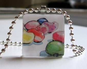 Jellybean Candy Necklace - Art Glass Tile Pendant Necklace