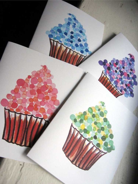 Greeting Card Set Cupcake Cards Watercolor Art Notecards