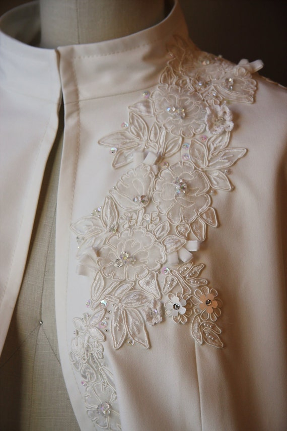 Ivory Bridal Cape Embellished with Velvet Beading by TruLuCouture