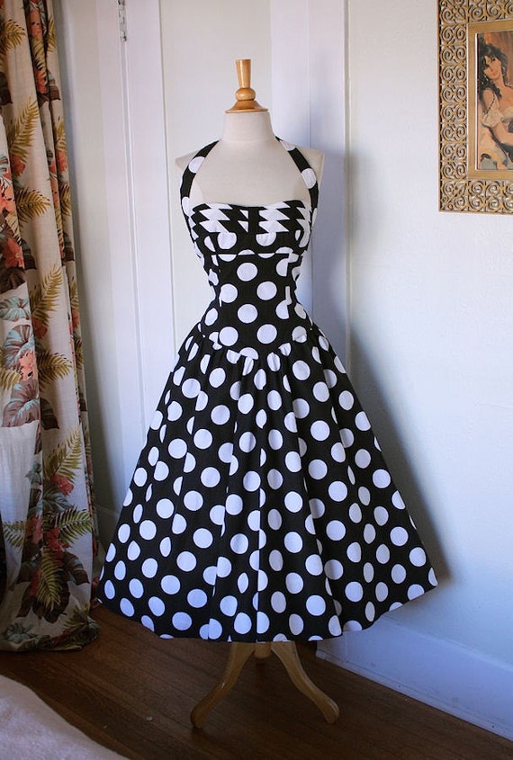 NEW LOOK 1950's Styled Black Crisp Cotton with by butchwaxvintage