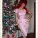 FABULOUS 1950's Mad Men Hourglass Pink Floral Satin Wiggle Cocktail Dress by Pixie of California - Large Ruffle Collar w/ Bow - VLV - Size M