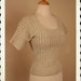 SWEATER GIRL 1950's White w/ Silver & Gold Lurex Hand Crochet Scoop Neck Cropped Sweater Blouse - Stretchy - Pinup - VLV - Size M to L