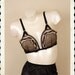 GORGEOUS 1950's Sheer Two Toned Black & Cream Nylon and Silk Satin Sweetheart Bust Bra - Leaf Motif - VLV - Pinup Bombshell - Size 34B