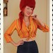 TIKI Time 1950's Rich & Vibrant Polished Cotton Cropped Midriff Tie Front Blouse w/ Native Savage Print - VLV - Exotic Pinup - Size M