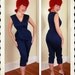 RESERVED 1950's Style Designer Midnight Blue Stretch Cotton Jumpsuit Catsuit by Michael Kors - Hip Pockets - VLV - Rockabilly Pinup - Size L