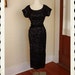RESERVED 1950's Inky Black Silk Velvet Hourglass Cocktail Dress w Multicolored Glitter Polka Dots All Over - Matching Belt - Size Tall L
