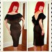 CHA CHA 1950's Sheer Black Ruched Nylon & Lace Over Nude Satin Hourglass Cocktail Dress w/ Huge Ruffled Off Shoulder Collar - Low Back - M
