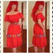 GORGEOUS 1940's Rich Red Cotton Senorita Mexican Peasant Day Dress or Sun Dress w/ Hand Crochet Trim - On or Off Shoulders - Size M to XXL