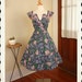 STUNNING 1950's New Look Crisp Cotton Rose Novelty Print Party Dress by Melwine Garment Miami Florida - 3D Appliqued Bust w/ Rhinestones - L