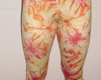 Orange and yellow tie dye print adult sizes spandex leggings
