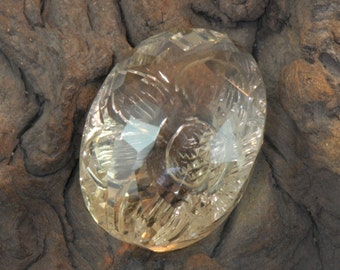 Carved Smokey Quartz faceted oval untreated natural gemstone 113 cts