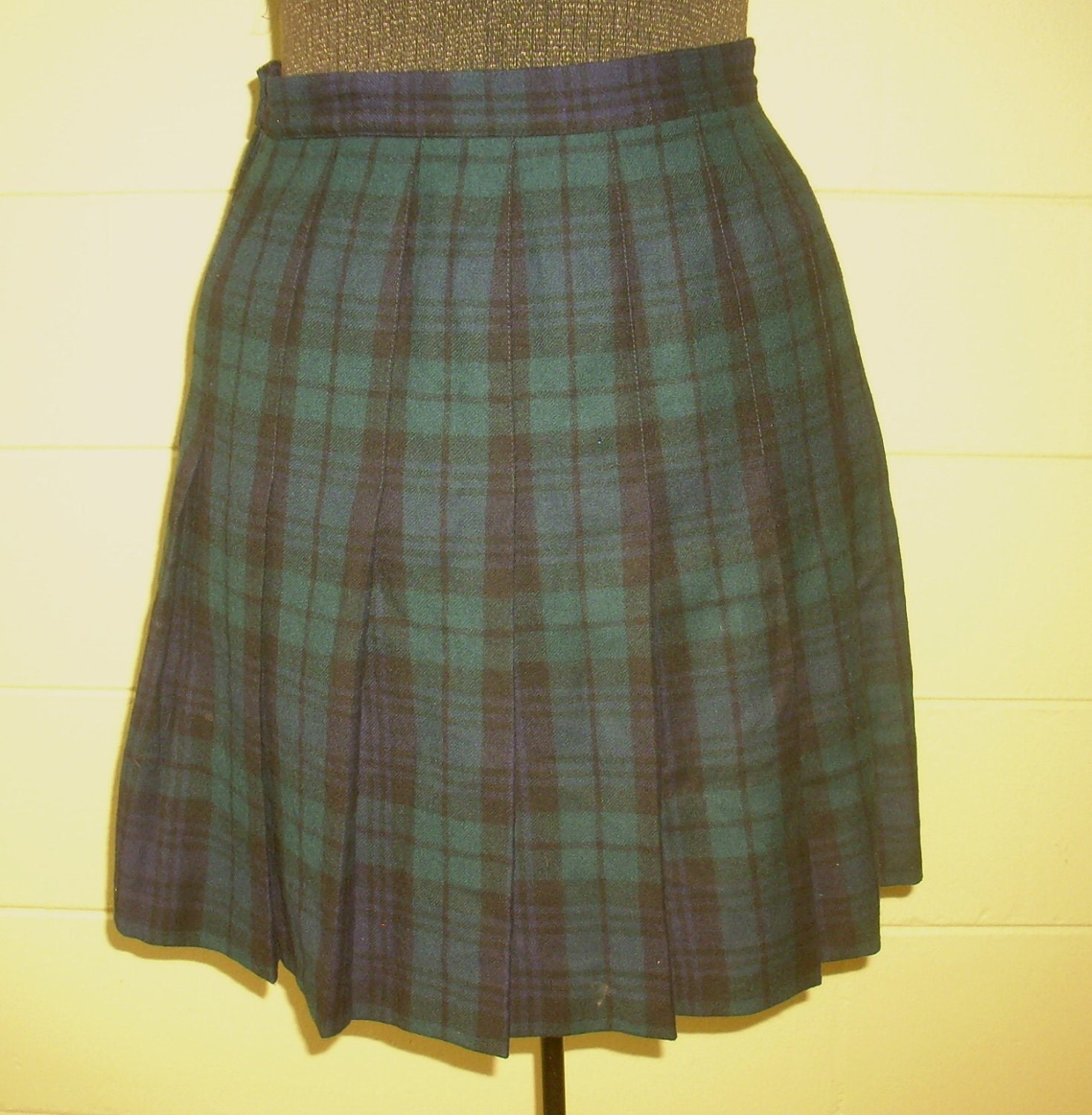 Blue and Green Wool Plaid Skirt Catholic School Girl Classic