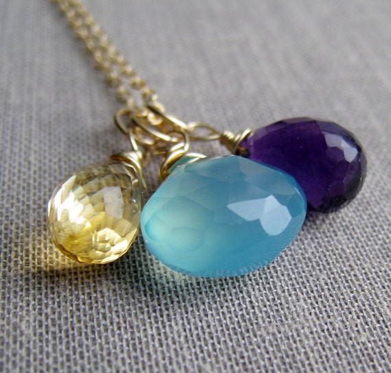 Gemstone cluster necklace pick any 3 gemstones custom