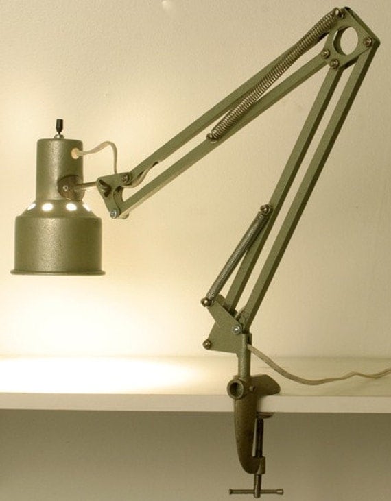 Vintage Green Industrial Adjustable Lamp Clamp On Side Desk