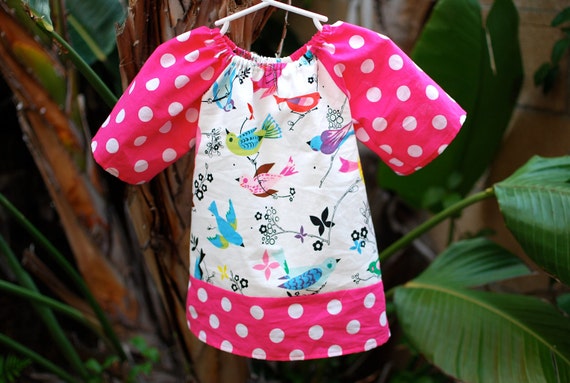 SALE...Little Birdies Crop Sleeve Peasant Dress with Pink