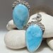 Larimar pendant and matched earrings - Bride of Atlantis, fabulous aquatic pattern blue Larimar AAA teardrops
