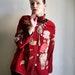 Burgundy red Velvet Embroidered Jacket with Applique