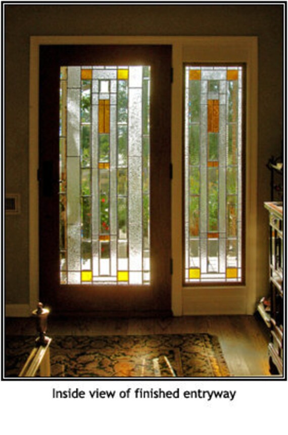 Custom Made Mission Style Front Door with Stained Glass