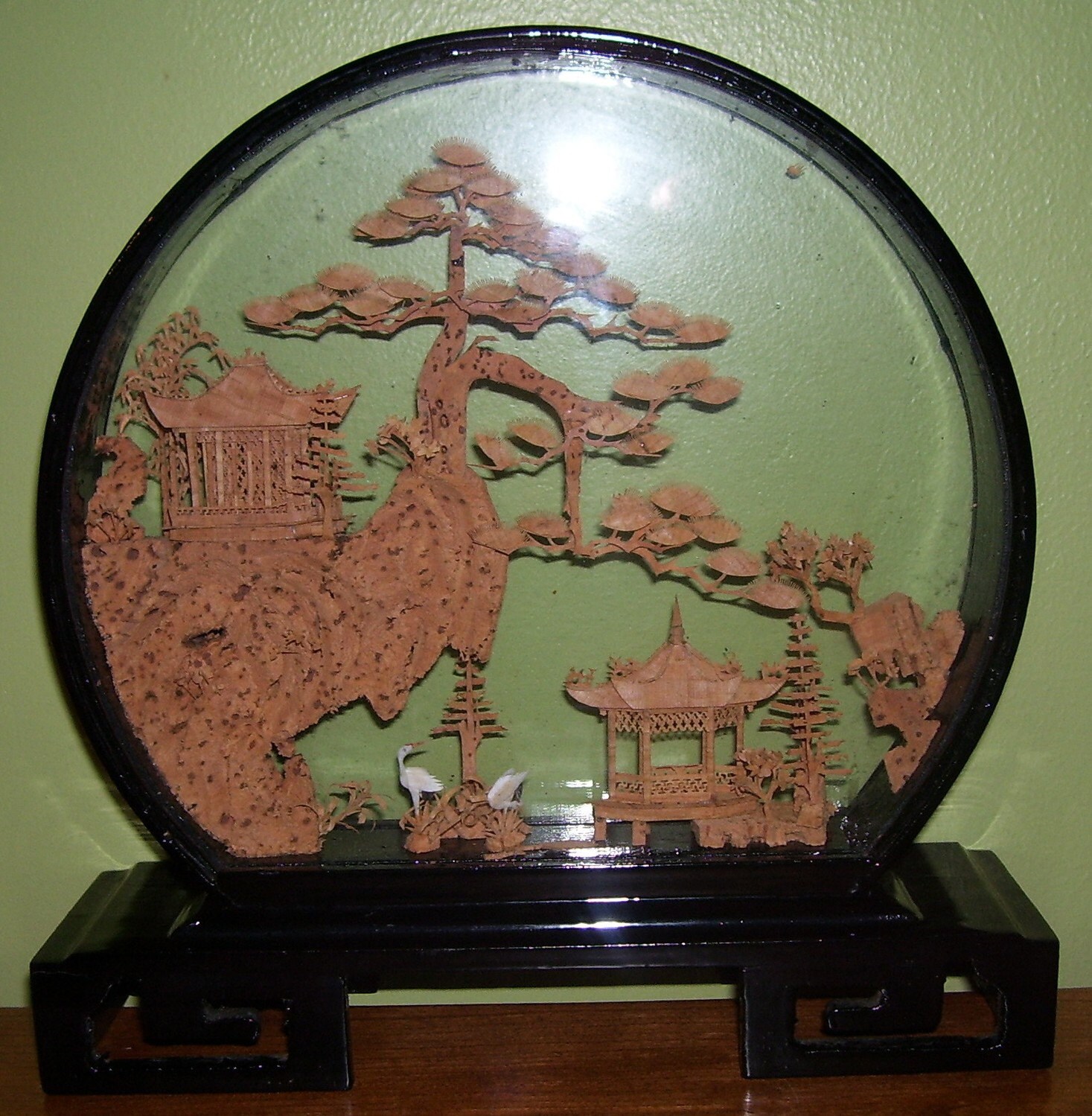Cork Carving Chinese Art in Shadow Box Round