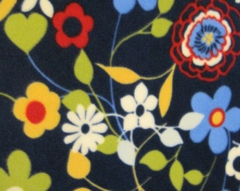 Flowers on Navy Blue with Gold Handmade Fleece Blanket