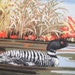Loons on a Lake with Dark Gray Fleece Blanket