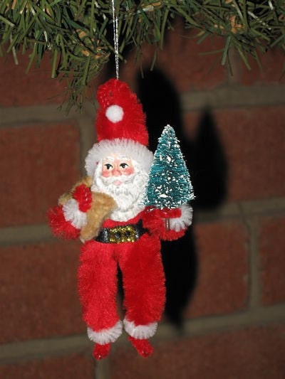 Vintage Style Chenille mini SANTA CLAUS Christmas Ornament