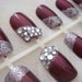 Japanese nail art, french tip nails, vampire nails, silver and burgundy fake nail set