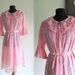 60s peignoir set / 1960s pink lace & chiffon nightgown nightie and robe ... size M/L