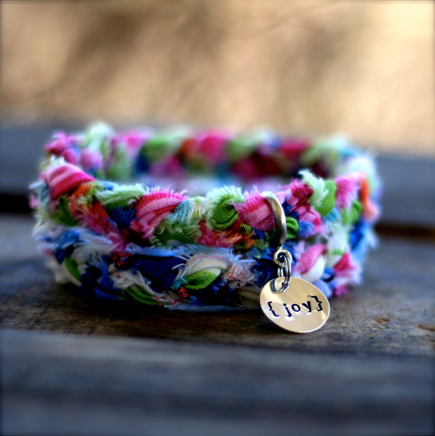 JELLYBEAN Braided Fabric Bracelet with HandStamped Tag