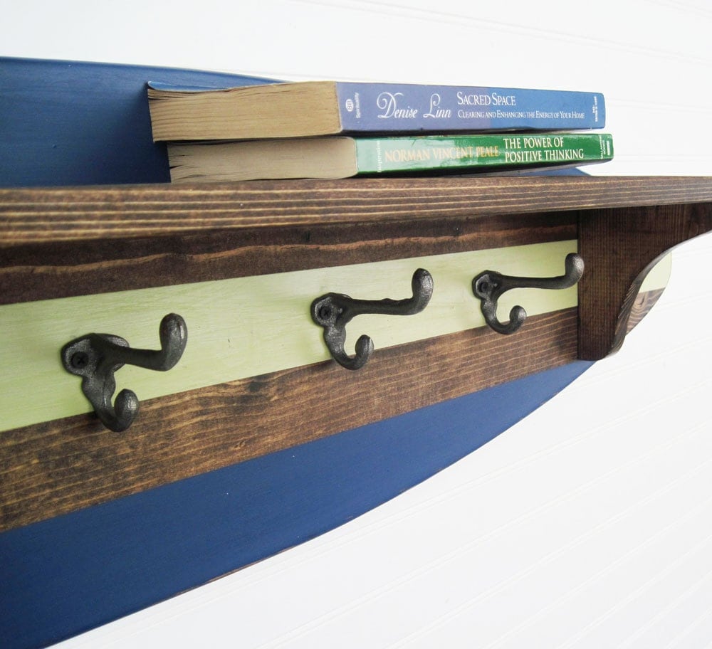 Surfboard Shelf Coat Rack 4 Foot in Navy Dark Stain and