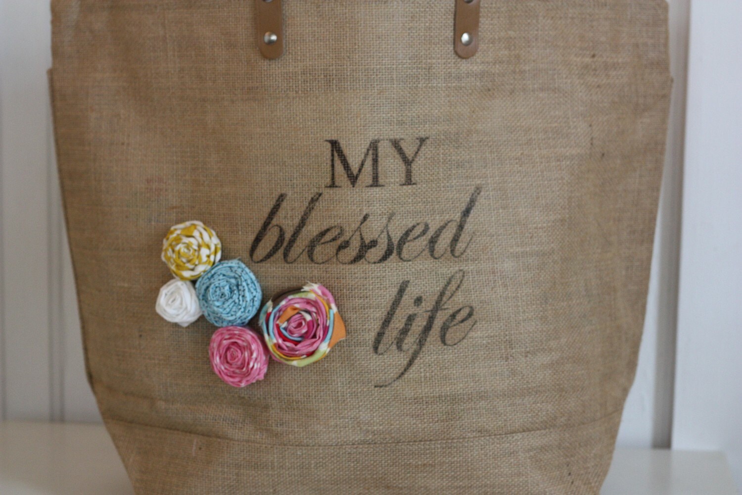 made to order bag with blog or business name with 5 rosettes