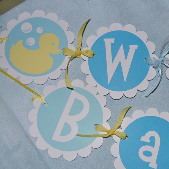 Baby Shower Banner - Boy or Girl - Rubber Ducky Theme - Personalized Blue, Yellow, White Il_570xn