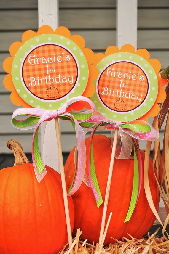 Pumpkin Centerpiece Sticks - Pumpkin Birthday Decorations - Pumpkin Baby Shower Decorations - Set of 2 Il_570xn