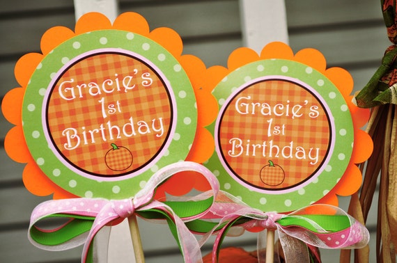2 Pumpkin Centerpiece Sticks - Happy Birthday or Baby Shower - Little Pumpkin Il_570xn