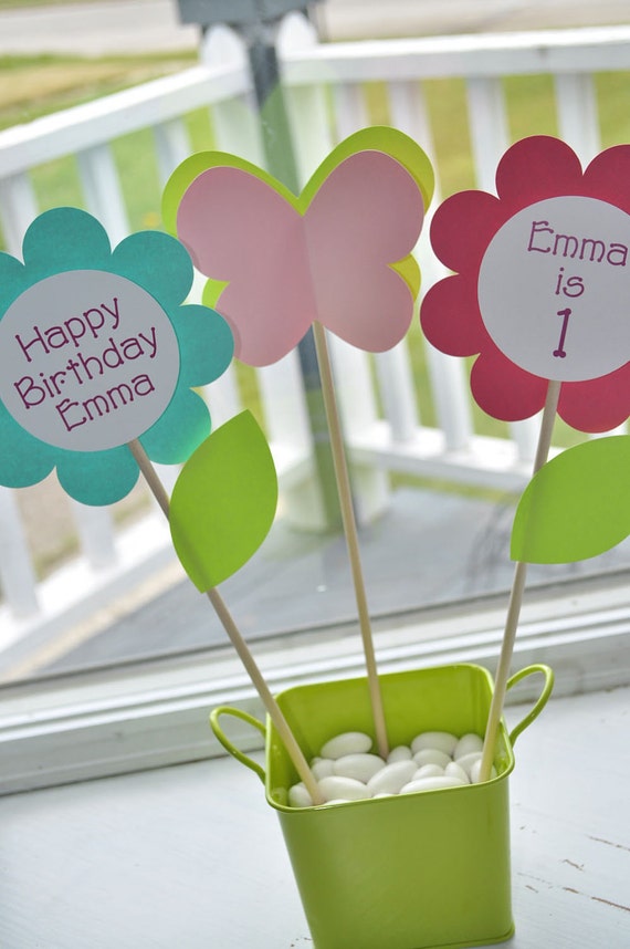 Birthday Centerpiece Sticks Flowers And By Sosweetpartyshop