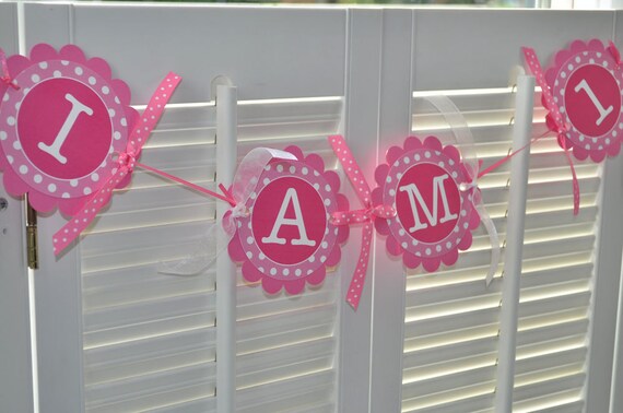 Highchair Banner - Girls 1st Birthday Banner - Polkadots Pink and White - Birthday Party Decorations Il_570xn