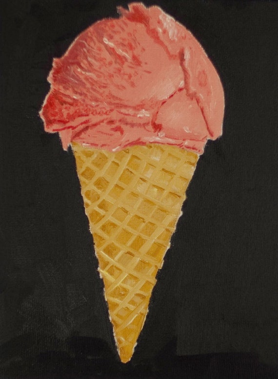 Ice Cream Cone Original Oil Painting on Canvas Panel 8 x 6