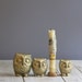 vintage family of three owls - verdigris