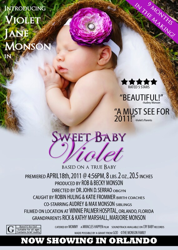 Items similar to Movie Poster Baby Announcement. Birth Announcement. Custom Birthday Photo