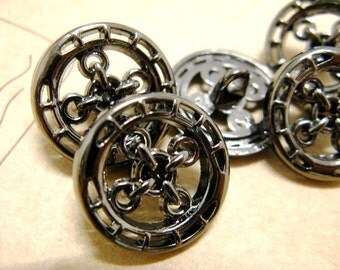 Metal Buttons - Chain Cross Metal Buttons , Shiny Gunmetal Color , Openwork , Shank , 0.70 inch , 10 pcs