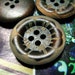 Wooden Buttons - Japanese Style Domed Border Wooden buttons with Big Flower Painting. 0.98 inch, 10 pcs