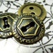 Copper Metal Buttons - 10 Hexagon and Decorative Border Vintage Copper Buttons.